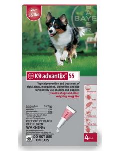K9 Advantix for Dogs - 21 - 55 lbs - RED - 4 tubes