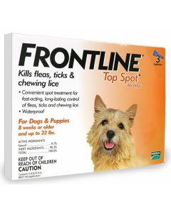 Frontline Spot On (Top Spot) for Dogs - under 22 lbs  - ORANGE - 3 tubes
