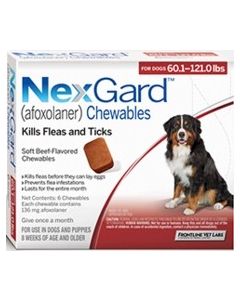 NexGard for Dogs - 60 - 120 lbs - RED - 6 tablets