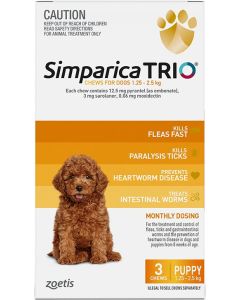 Simparica TRIO for Puppy Dogs - 3 - 6 lbs - GOLD - 6 tablets